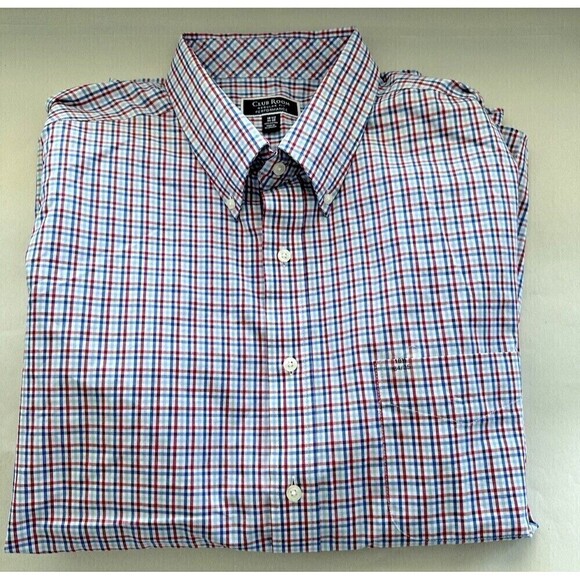 Club Room Men Classic Regular-Fit Plaid Shirt Button Down Red Blue Sz 18.5 34-35 - Picture 2 of 5